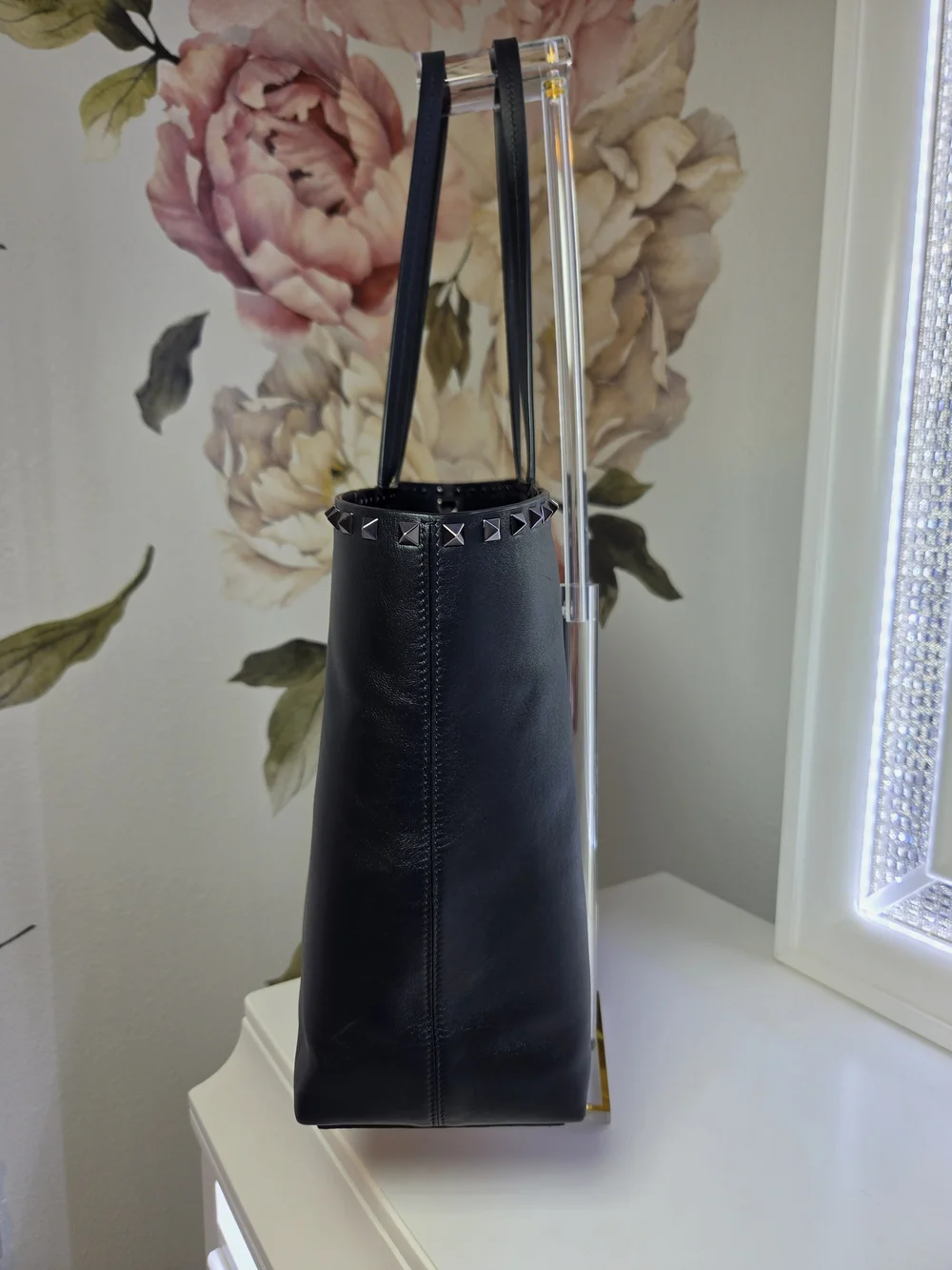 Authentic Valentino Garavani x Undercover Rockstud Rose Black Leather Tote